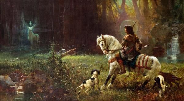 Die Vision Des Heiligen Hubertus Oil Painting by Hans Zatzka