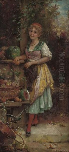 Gathering Fruit Oil Painting by Hans Zatzka