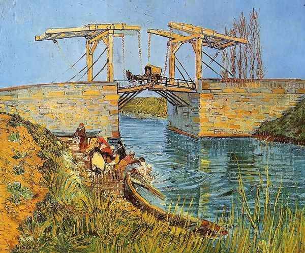 The Langlois Bridge at Arles with Women Washing Oil Painting by Vincent Van Gogh