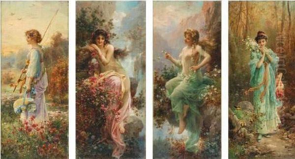 Le Retour - Chutes D'eau Dans Les Alpes - Edelweiss Oil Painting by Hans Zatzka