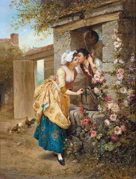 Der Kus Oil Painting by Hans Zatzka