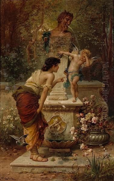 The Fountain Of Love Oil Painting by Hans Zatzka