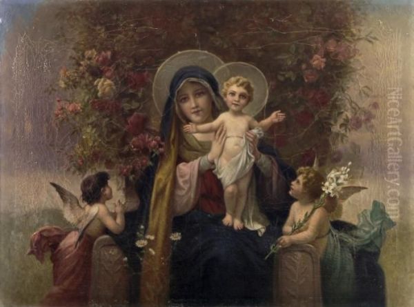 Madonnaim Rosenkranz. Um 1880 Oil Painting by Hans Zatzka