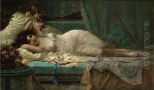 Reclining Woman Oil Painting by Hans Zatzka