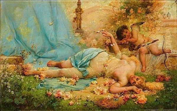 Venus Et Cupidon Oil Painting by Hans Zatzka