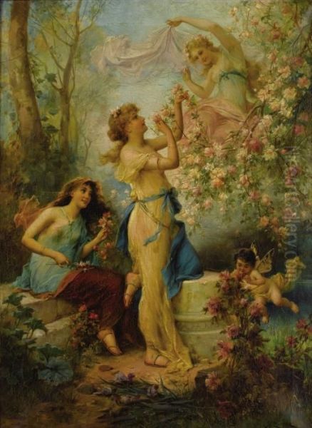 Venus With Putti And Attendants Oil Painting by Hans Zatzka