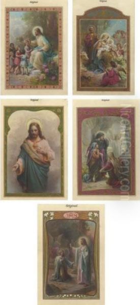 A Set Of Five Designs For Christmas Cards Oil Painting by Hans Zatzka