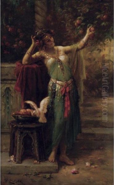 Dancing Girl With Fruit Oil Painting by Hans Zatzka