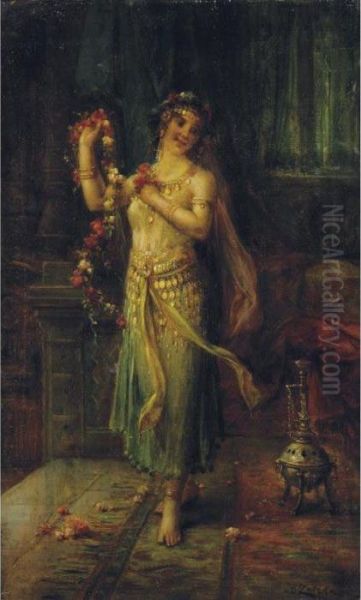 Dancing Girl With Floral Garland Oil Painting by Hans Zatzka