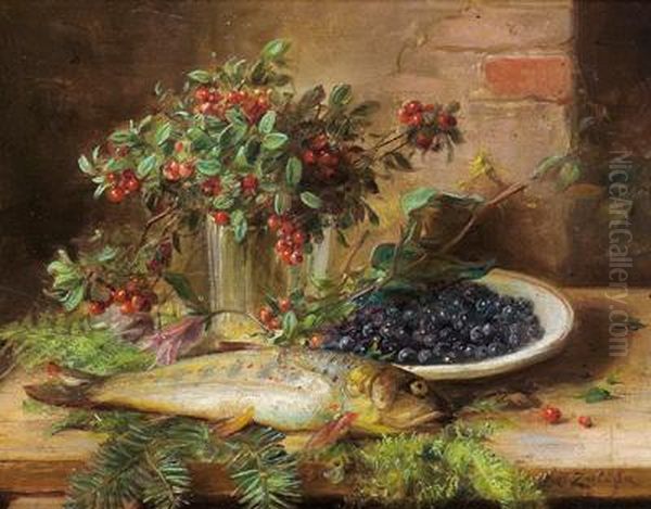 Stilleben Mit Heidel- Und Preiselbeeren Oil Painting by Hans Zatzka