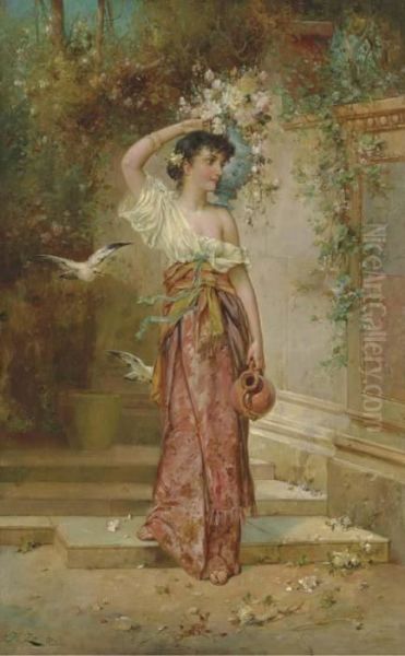 The Flower Girl Oil Painting by Hans Zatzka