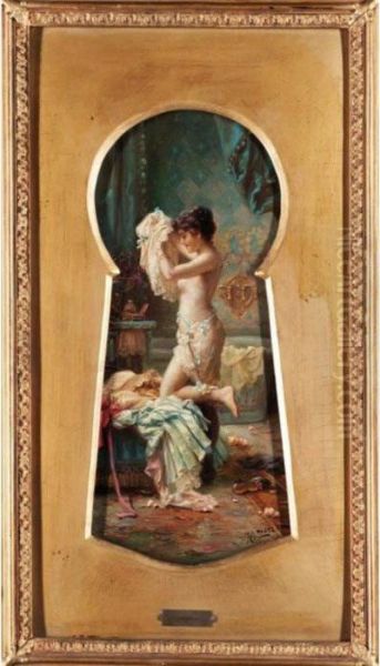 Through The Keyhole Oil Painting by Hans Zatzka