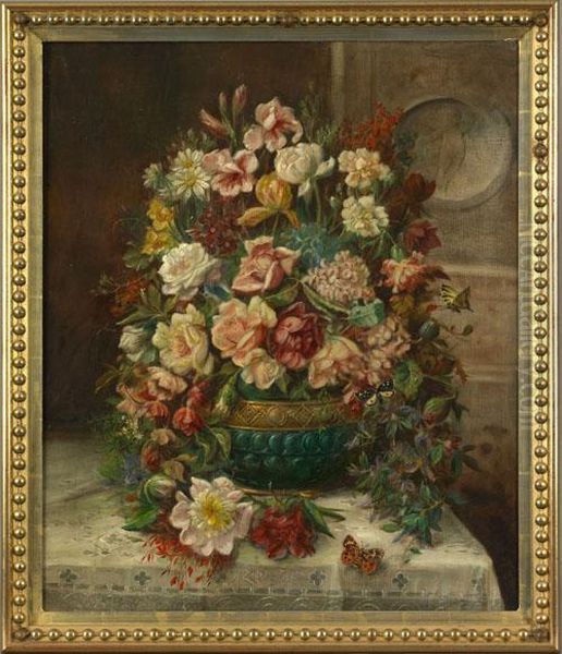 Still Life With Pot Of Flowers Oil Painting by Hans Zatzka