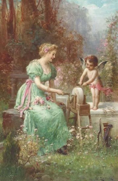 Cupid Brandishing His Arrows Oil Painting by Hans Zatzka