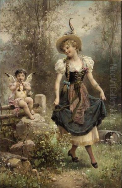 Verliebtes Dirndel (in Love) Oil Painting by Hans Zatzka