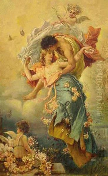 The Lovers Embrace Oil Painting by Hans Zatzka