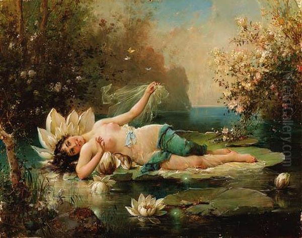 A Water Idyll Oil Painting by Hans Zatzka