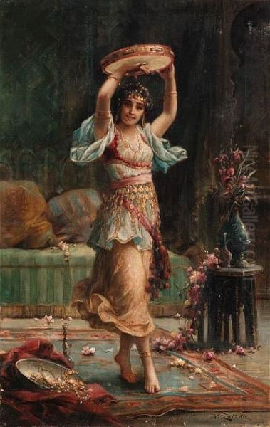 The Tambourine Player Oil Painting by Hans Zatzka