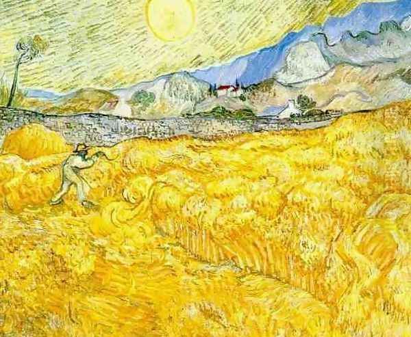 Wheat Field Behind Saint Paul Hospital With A Reaper Oil Painting by Vincent Van Gogh