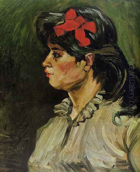 Portrait Of A Woman With Red Ribbon Oil Painting by Vincent Van Gogh