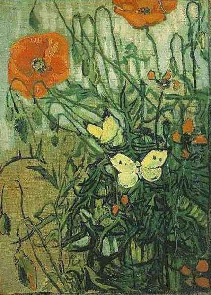 Poppies And Butterflies Oil Painting by Vincent Van Gogh