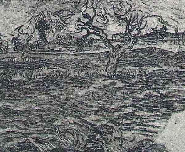 Landscape With Olive Tree And Mountains In The Background Oil Painting by Vincent Van Gogh