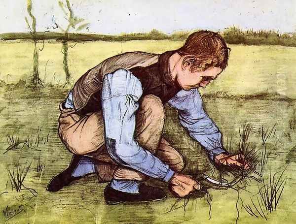 Boy Cutting Grass with a Sickle Oil Painting by Vincent Van Gogh