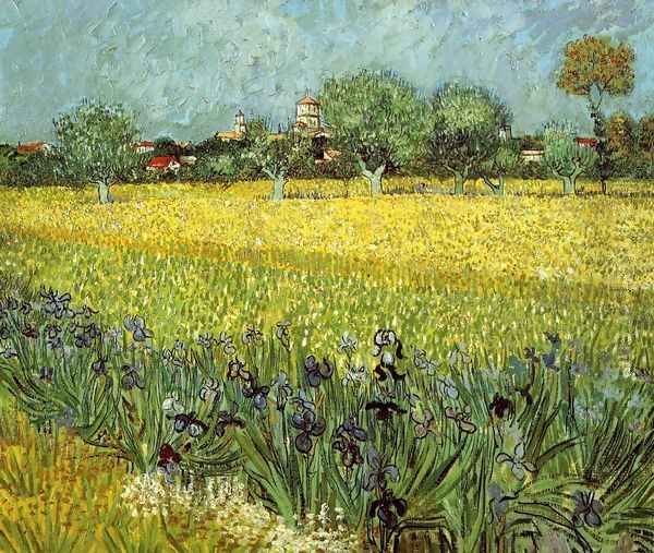 View Of Arles With Irises In The Foreground Oil Painting by Vincent Van Gogh