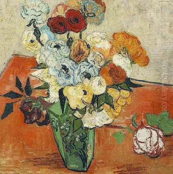 Japanese Vase With Roses And Anemones Oil Painting by Vincent Van Gogh