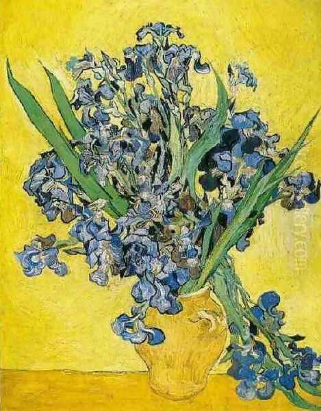 Vase With Irises Against A Yellow Background Oil Painting by Vincent Van Gogh