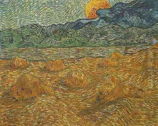 Evening Landscape With Rising Moon Oil Painting by Vincent Van Gogh