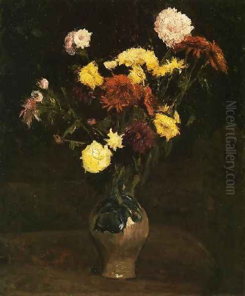 Basket of Carnations and Zinnias Oil Painting by Vincent Van Gogh