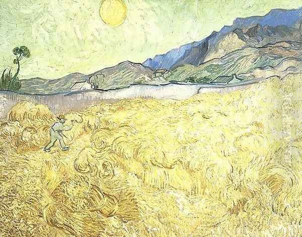 Wheat Fields With Reaper At Sunrise Oil Painting by Vincent Van Gogh