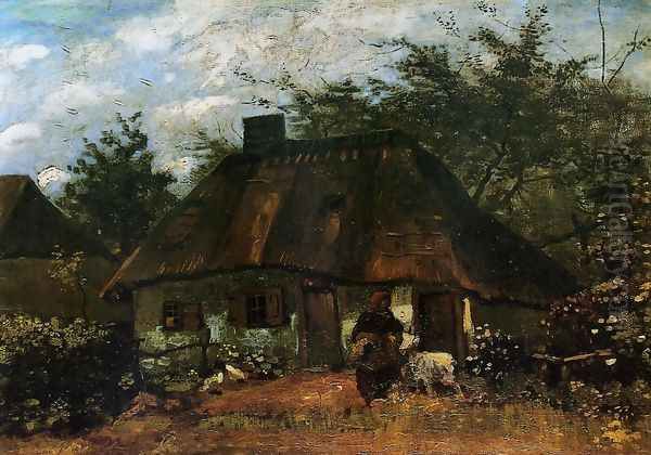 Cottage And Woman With Goat Oil Painting by Vincent Van Gogh