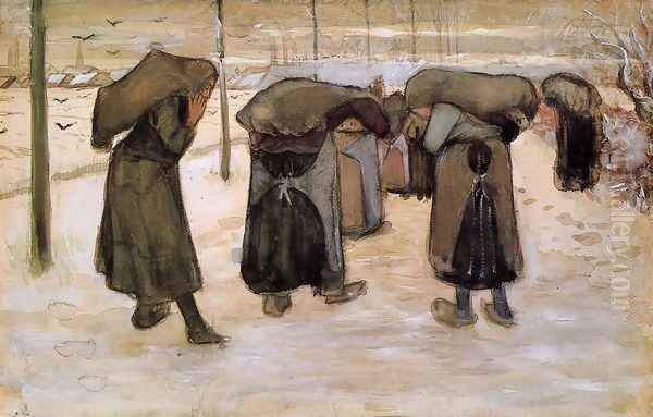 Woman Miners Carrying Coal Oil Painting by Vincent Van Gogh