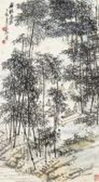 Resting In A Grove Of Bamboo Oil Painting by Wang Zhen