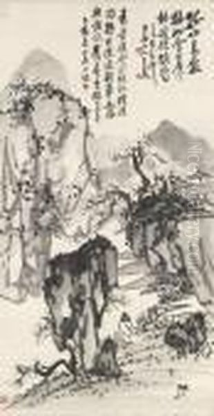 Appreciating Plum Blossoms In Mount Gu Oil Painting by Wang Zhen