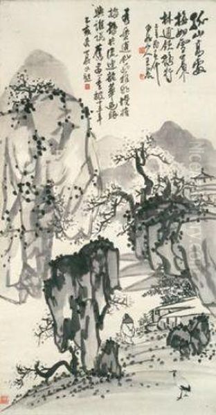 Accompanied By Plum Trees And A Crane Oil Painting by Wang Zhen