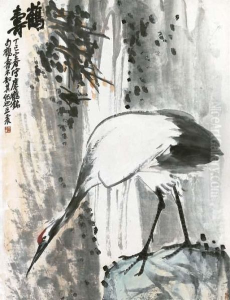 Crane Oil Painting by Wang Zhen