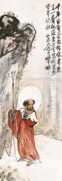 Bodhidharma Oil Painting by Wang Zhen