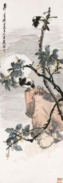 Flower And Bird In Moonlight Oil Painting by Wang Zhen