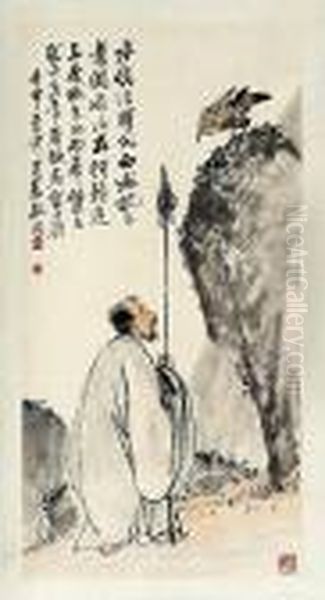 Luohan And Bird Oil Painting by Wang Zhen