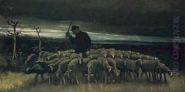 shepherd with a flock of sheep 1884 Oil Painting by Vincent Van Gogh