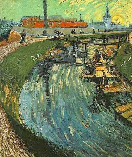 Canal With Women Washing Oil Painting by Vincent Van Gogh