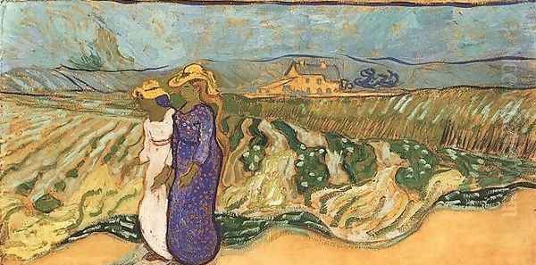 Two Women Crossing The Fields Oil Painting by Vincent Van Gogh