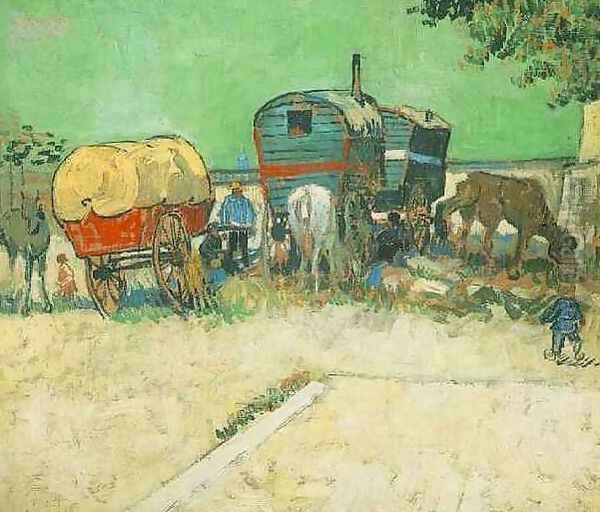 Encampment Of Gypsies With Caravans Oil Painting by Vincent Van Gogh