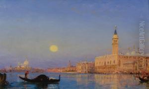 Gondole Devant Le Grand Bassin, Venise Oil Painting by Felix Ziem