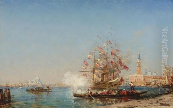 La Fete De L'assomption A Venise, Le Coup De Canon Oil Painting by Felix Ziem