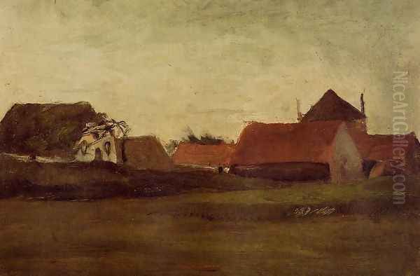 Farmhouses In Loosduinen Near The Hague At Twilight Oil Painting by Vincent Van Gogh