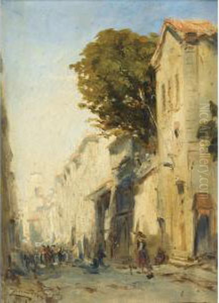 Scene De Rue A Martigues Oil Painting by Felix Ziem